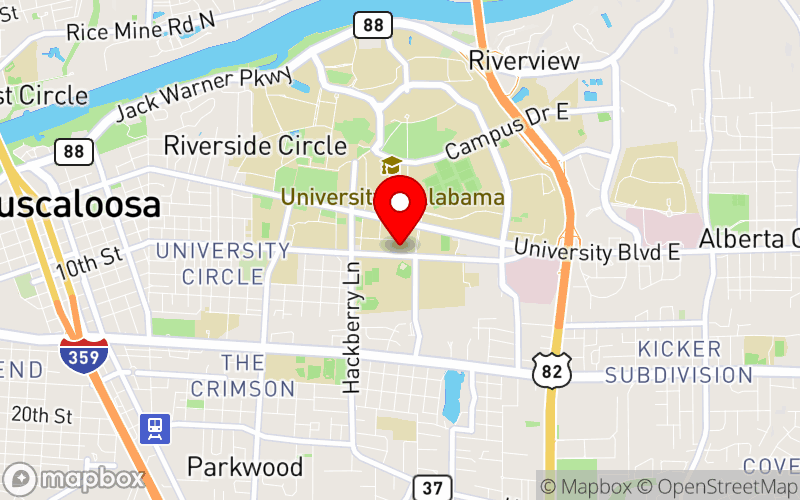 Map for Turning the Tide: Alabama's Call to Action for Youth Mental Health at 240 PAUL W. BRYANT DRIVE, TUSCALOOSA, AL 35401
