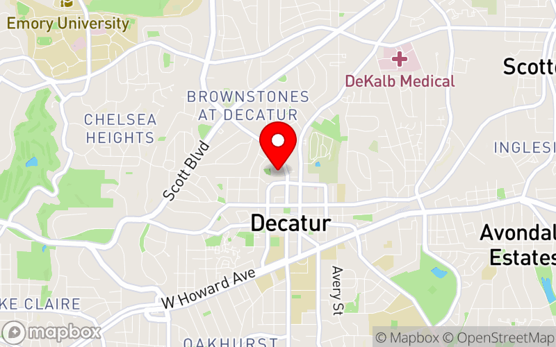 Map for 2025 Fall Psychotherapy Retreat at 308 Clairmont Avenue, Decatur, GA 30030