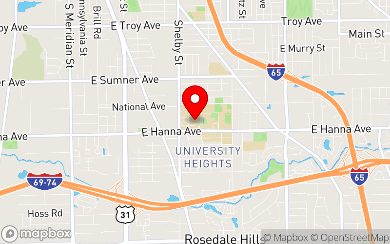 Map for 2025 ICA Fall Conference at 1400 E Hanna Ave, Indianapolis, IN 46227