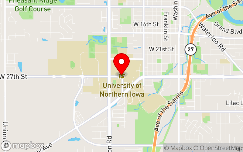 Map for 2025 UNIVA PTSD Awareness/Suicide Prevention Conference at 1227 W 27th St, Cedar Falls, IA 50614