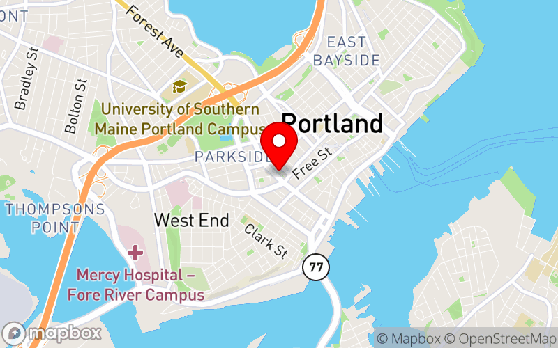 Map for State of the States in Brain Injury Conference at 157 High Street, Portland, ME 04101