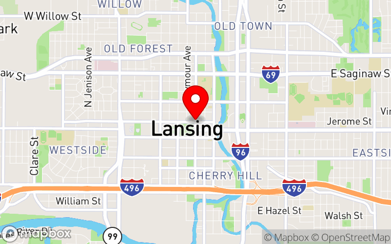 Map for Michigan Psychiatric Society Spring Meeting 2025 at Crowne Plaza, Lansing, MI
