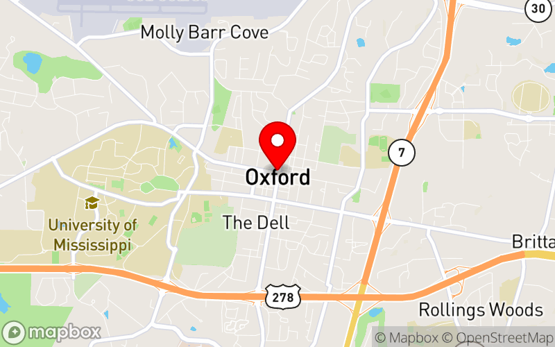 Map for 2025 Mississippi Opioid Summit at Oxford Conference Center, Oxford, MS