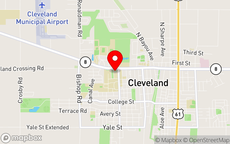 Map for 43rd Annual F.E. Woodall Spring Conference for the Helping Professions at 1003 W. Sunflower Ave., Cleveland, MS 38733 Map for 43rd Annual F.E. Woodall Spring Conference for the Helping Professions at 1003 W. Sunflower Ave., Cleveland, MS 38733