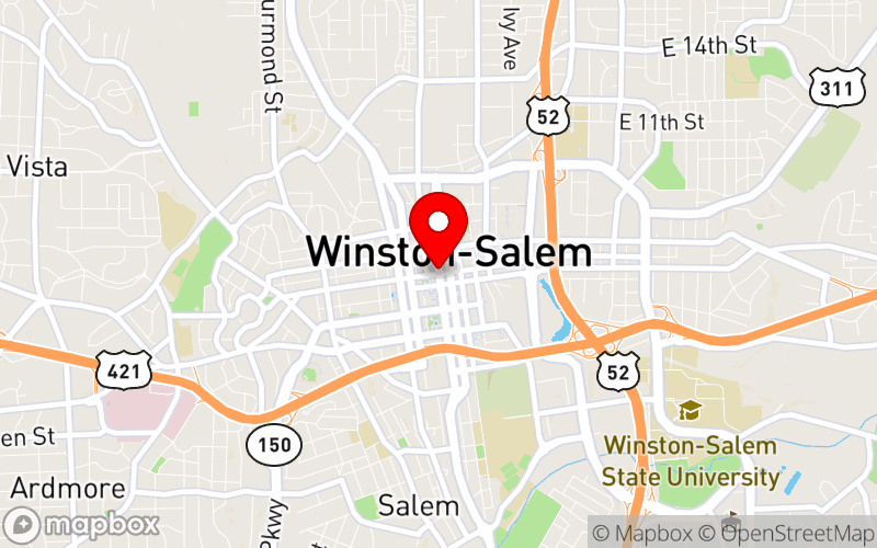 Map for NC Children’s Behavioral Health Conference 2025 at Benton Convention Center, Winston-Salem, NC