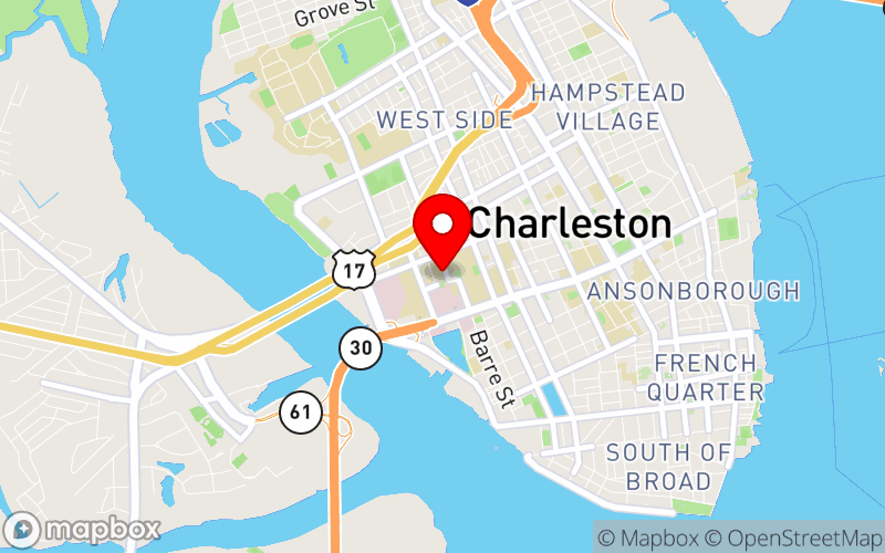 Map for Fall 2025 Social Work Conference at 67 President Street, Charleston, SC 29425