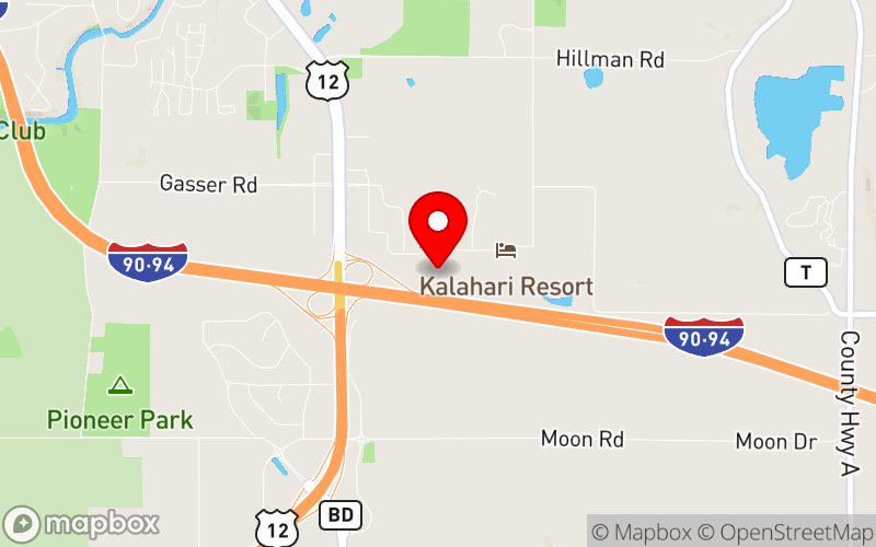 Map for 2025 Mental Health & Wellness Symposium at 1305 Kalahari Dr, Baraboo, WI 53913, USA
