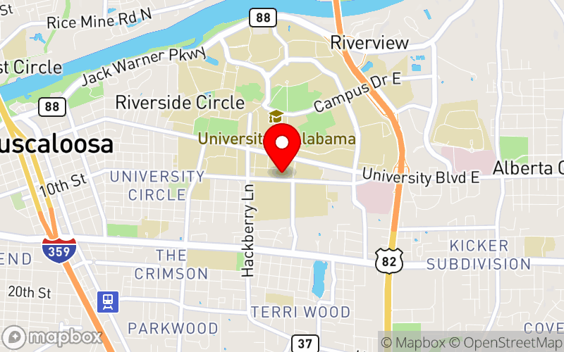 Map for 25th Annual Alabama Autism Conference at 240 Paul W. Bryant Drive, Tuscaloosa, AL 35487