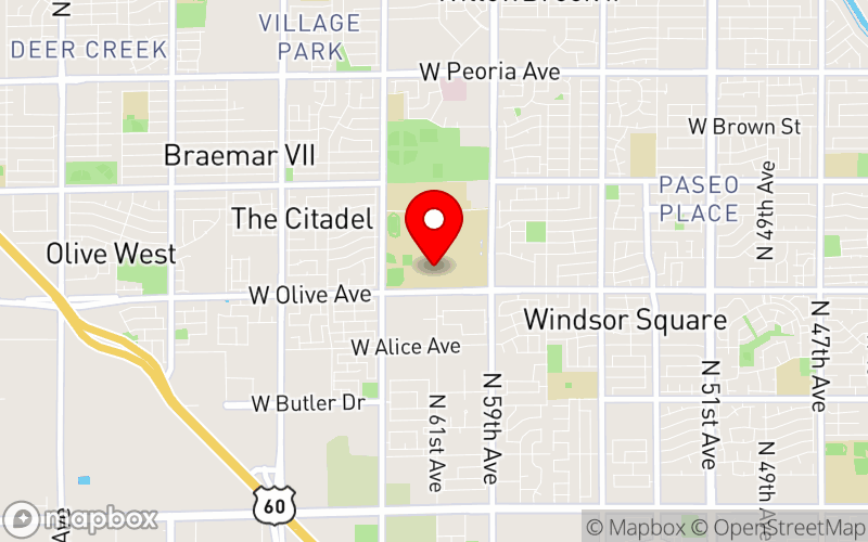 Map for Arizona State Conference at 6000 W Olive Ave, Glendale, AZ 85302