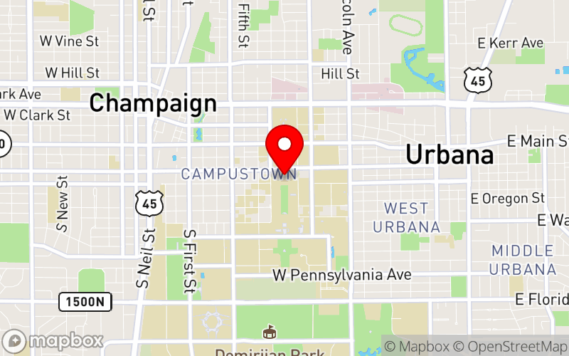 Map for Dennis H. May Mental Health Conference on Belonging and Higher Education at 1401 W. Green Street, Urbana, IL