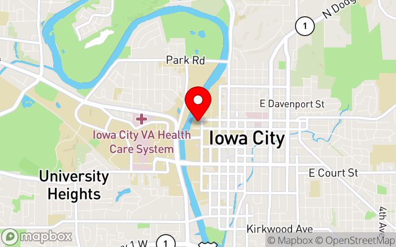 Map for 2026 Mental Wellness Symposium at 125 N. Madison Street, Iowa City, IA 52245