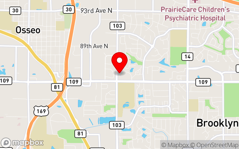 Map for 2026 Winter Mental Wellness Conference at 8500 W. Broadway Ave, Brooklyn Park, MN 55445