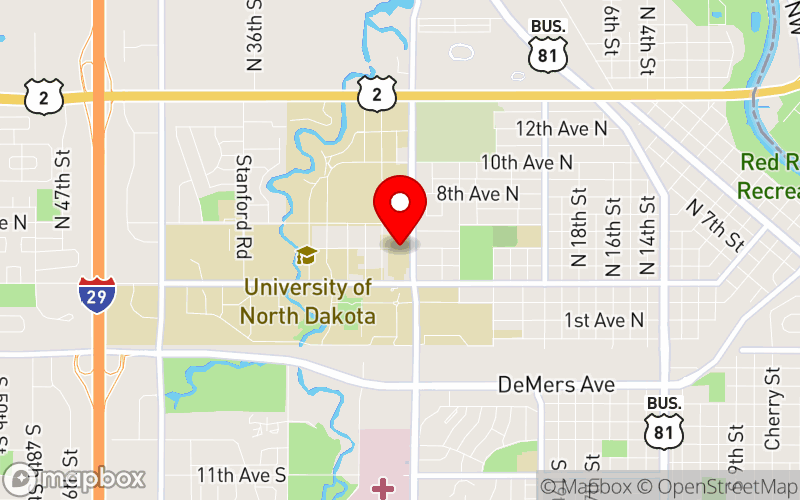 Map for 2026 Northern Lights Psychology Conference at 501 N Columbia Rd Stop 8380, Grand Forks, ND 58202-8380