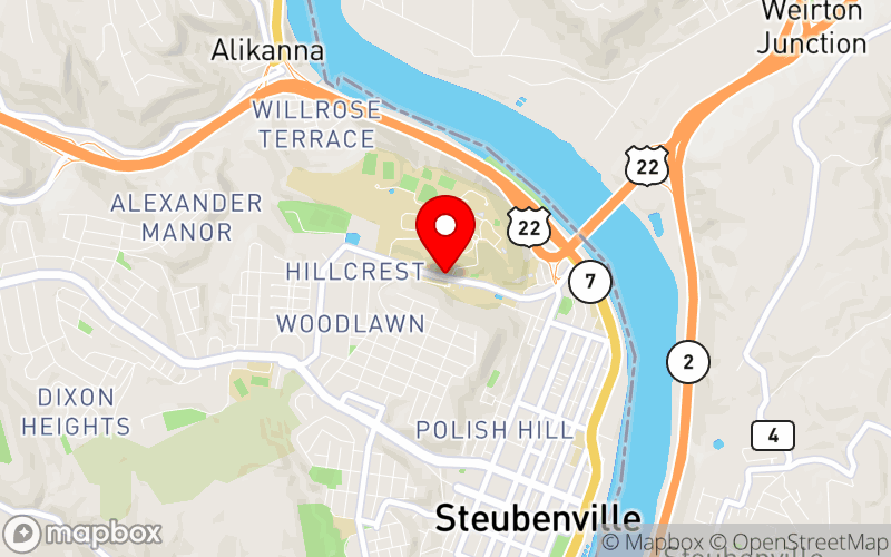 Map for The Catholic Psychotherapy Association 2026 Conference at Franciscan University, Steubenville, OH