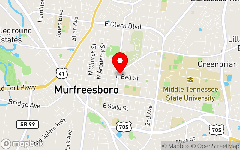 Map for Positive Aging Conference 2026 at 503 E. Bell St. Murfreesboro, TN 37130