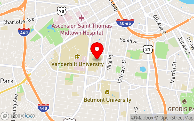 Map for 2026 International Cognitive Communication Disorders Conference at 230 Appleton Place, Nashville, TN 37203