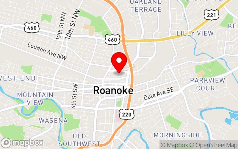 Map for 2026 Virginia CIT Conference at 110 Shenandoah Ave NE, Roanoke, VA 24016