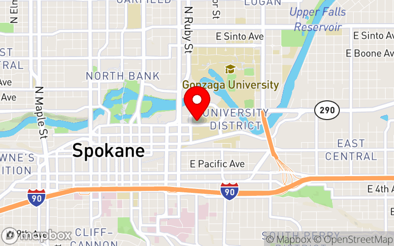 Map for Community Mental Health Summit in Eastern Washington at 103 E. Spokane Falls Blvd., Spokane, WA, 99202