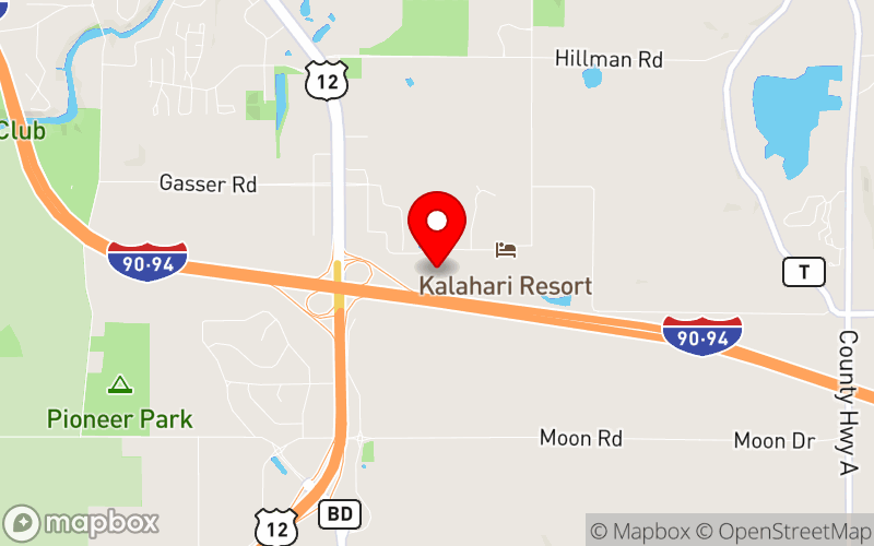 Map for WHSA 2026 Annual Training Conference at 1305 Kalahari Dr., Wisconsin Dells, WI 53965